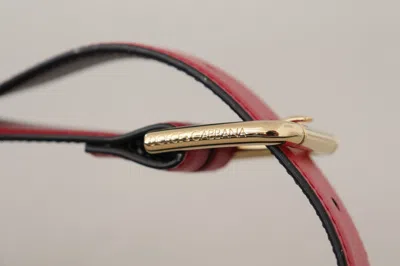 Dolce & Gabbana Red Calf Leather Gold Tone Logo Metal Buckle Belt In Red