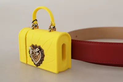 Dolce & Gabbana Red Leather Yellow Devotion Heart Bag Buckle Belt In Red