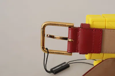 Dolce & Gabbana Red Leather Yellow Devotion Heart Bag Buckle Belt In Red