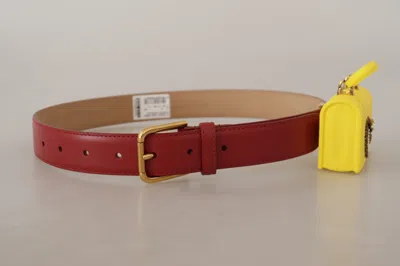 Dolce & Gabbana Red Leather Yellow Devotion Heart Bag Buckle Belt In Red