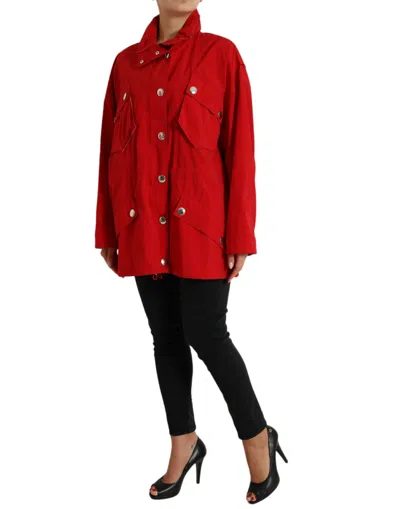 Dolce & Gabbana Red Polyester Hooded Button Rain Coat Jacket In Red