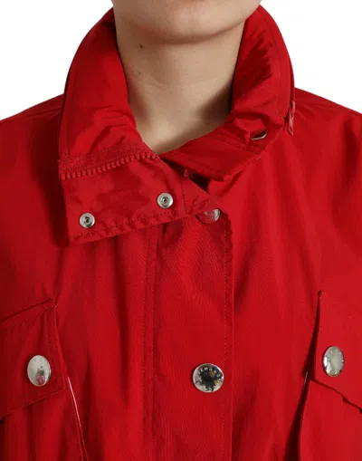 Dolce & Gabbana Red Polyester Hooded Button Rain Coat Jacket In Red