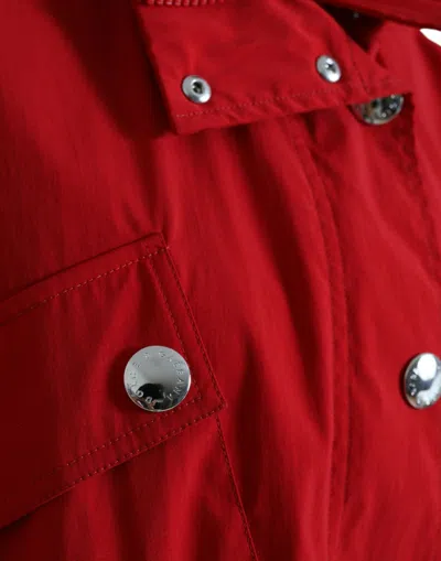 Dolce & Gabbana Red Polyester Hooded Button Rain Coat Jacket In Red