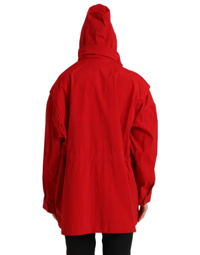 Dolce & Gabbana Red Polyester Hooded Button Rain Coat Jacket In Red