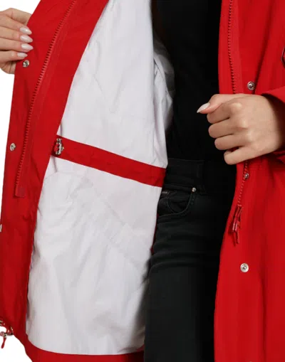 Dolce & Gabbana Red Polyester Hooded Button Rain Coat Jacket In Red