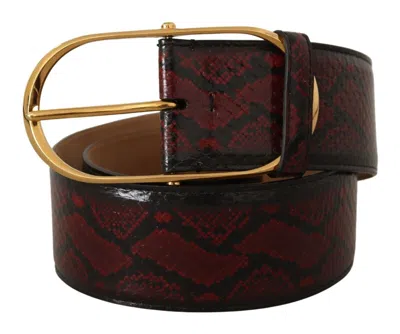 Dolce & Gabbana Red Exotic Leather Gold Oval Buckle Belt In Burgundy