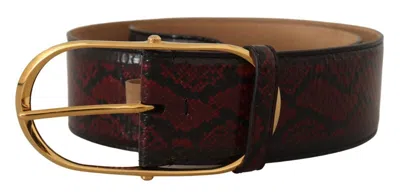 Dolce & Gabbana Red Exotic Leather Gold Oval Buckle Belt In Burgundy