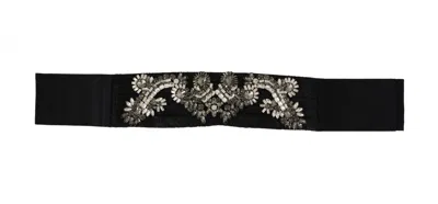 Dolce & Gabbana Black Silk Brass Crystal Embellished Waist Belt In Black