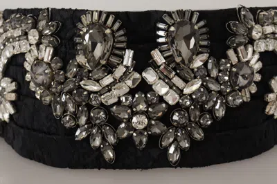 Dolce & Gabbana Black Silk Brass Crystal Embellished Waist Belt In Black