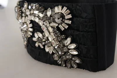 Dolce & Gabbana Black Silk Brass Crystal Embellished Waist Belt In Black