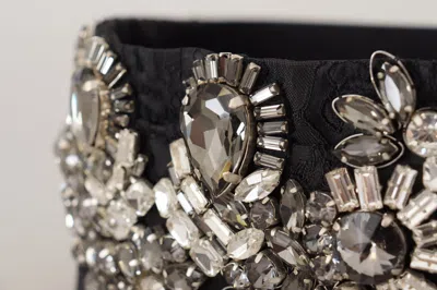 Dolce & Gabbana Black Silk Brass Crystal Embellished Waist Belt In Black