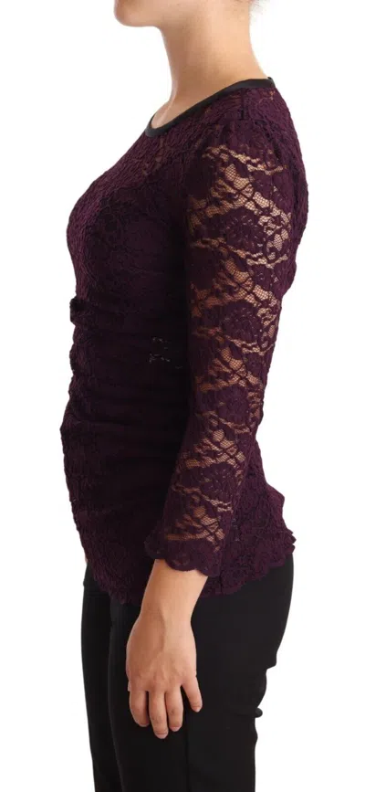 Dolce & Gabbana Purple Lace Long Sleeve Top Blouse In Brown