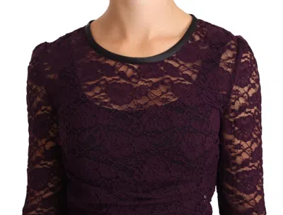 Dolce & Gabbana Purple Lace Long Sleeve Top Blouse In Brown