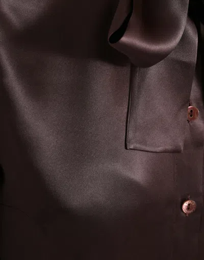 Dolce & Gabbana Brown Silk Ascot Collar Long Sleeve Blouse Top In Purple