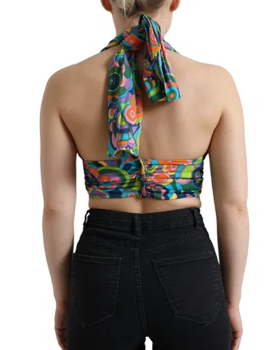 Dolce & Gabbana Multicolor Halter Sleeveless Cropped Tank Top In Multi