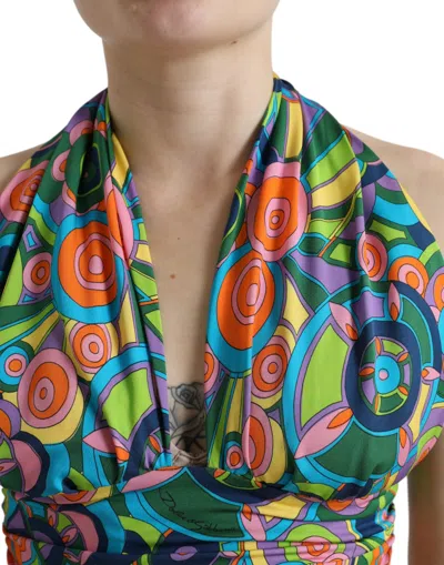 Dolce & Gabbana Multicolor Halter Sleeveless Cropped Tank Top In Multi