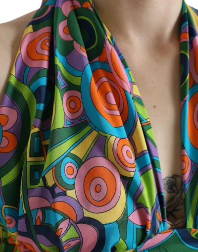 Dolce & Gabbana Multicolor Halter Sleeveless Cropped Tank Top In Multi