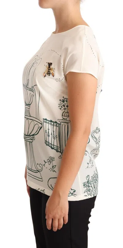 Dolce & Gabbana Elegant Silk Botanical Garden Fountain Tee In Neutral