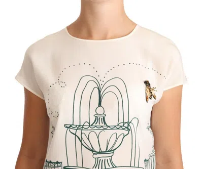 Dolce & Gabbana Elegant Silk Botanical Garden Fountain Tee In Neutral