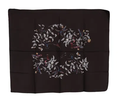 Dolce & Gabbana Brown 100% Silk Bird Print Wrap 80cm X 95cm Rrp Scarf In Black