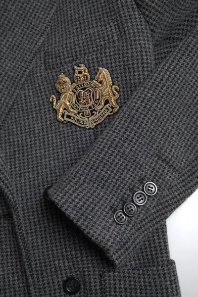 Dolce & Gabbana Gray Logo Embroidery Double Breasted Blazer In Gray