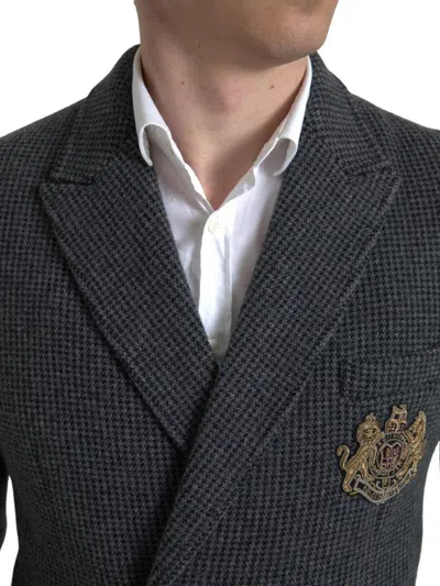Dolce & Gabbana Gray Logo Embroidery Double Breasted Blazer In Gray