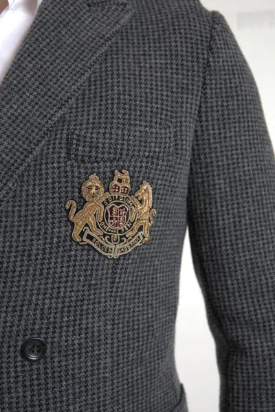 Dolce & Gabbana Gray Logo Embroidery Double Breasted Blazer In Gray