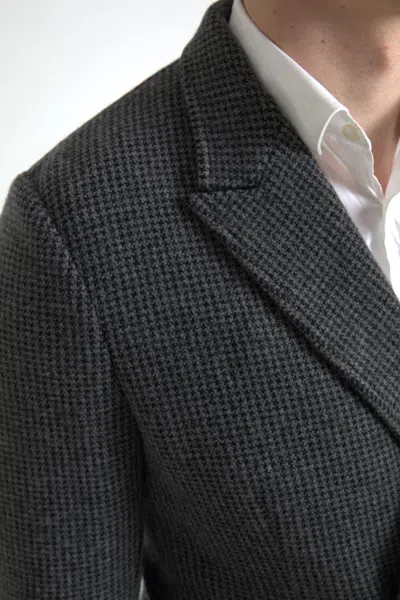 Dolce & Gabbana Gray Logo Embroidery Double Breasted Blazer In Gray