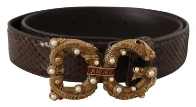 Dolce & Gabbana Brown Amore Animal Print Exotic Leather Logo Buckle Belt In Brown
