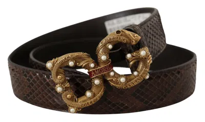 Dolce & Gabbana Brown Amore Animal Print Exotic Leather Logo Buckle Belt In Brown