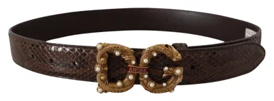 Dolce & Gabbana Brown Amore Animal Print Exotic Leather Logo Buckle Belt In Brown
