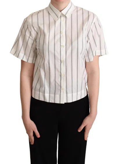 Dolce & Gabbana White Black Stripes Collared Shirt Top In White