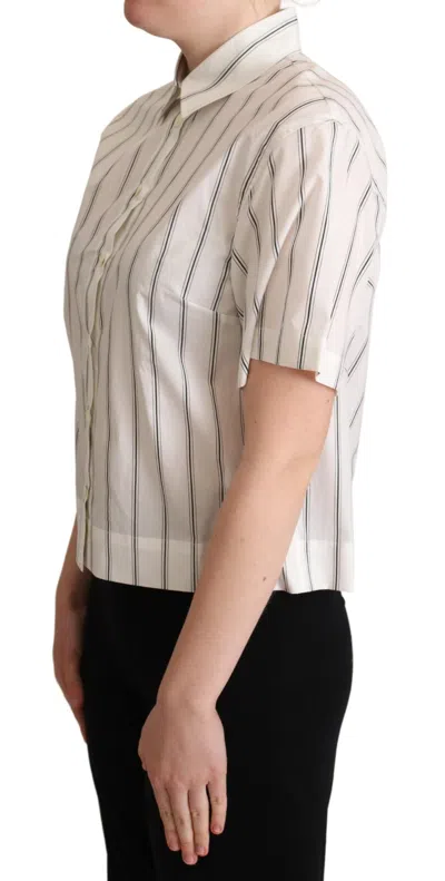 Dolce & Gabbana White Black Stripes Collared Shirt Top In White