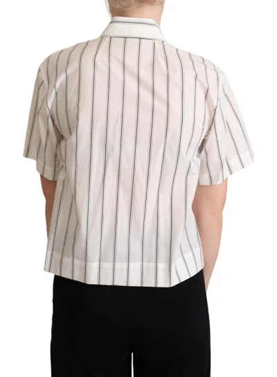 Dolce & Gabbana White Black Stripes Collared Shirt Top In White