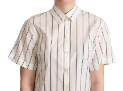 Dolce & Gabbana White Black Stripes Collared Shirt Top In White