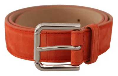 Dolce & Gabbana Orange Leather Suede Silver Logo Metal Buckle Belt In Orange