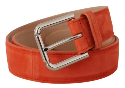 Dolce & Gabbana Orange Leather Suede Silver Logo Metal Buckle Belt In Orange