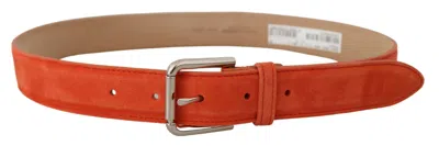 Dolce & Gabbana Orange Leather Suede Silver Logo Metal Buckle Belt In Orange