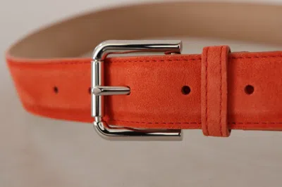 Dolce & Gabbana Orange Leather Suede Silver Logo Metal Buckle Belt In Orange
