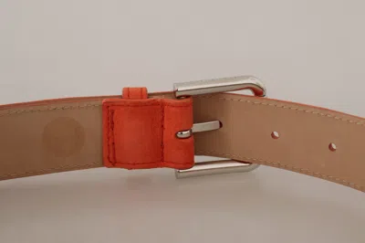 Dolce & Gabbana Orange Leather Suede Silver Logo Metal Buckle Belt In Orange