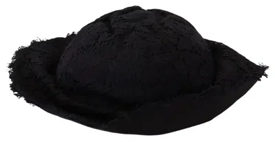 Dolce & Gabbana Black Cotton Wide Brim Shade Hat In Black