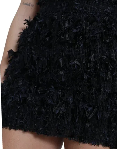 Dolce & Gabbana Black Nylon Textured High Waist Mini Skirt In Black