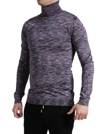 Dolce & Gabbana Elegant Turtleneck Pullover Sweater In Blue Purple In Multi