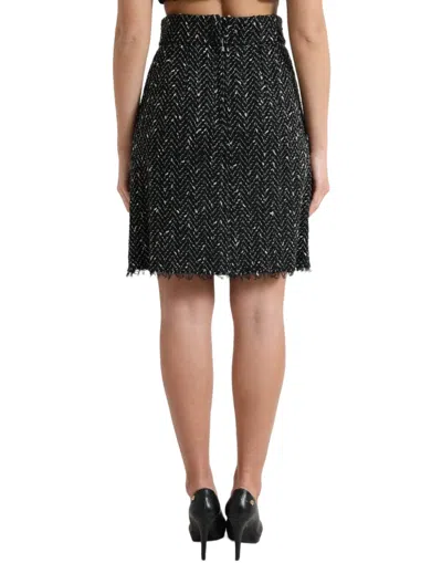 Dolce & Gabbana Black Wool Knit Tweed High Waist Mini Skirt In Black