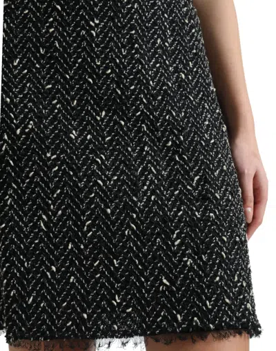 Dolce & Gabbana Black Wool Knit Tweed High Waist Mini Skirt In Black