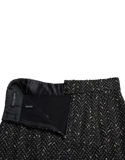 Dolce & Gabbana Black Wool Knit Tweed High Waist Mini Skirt In Black