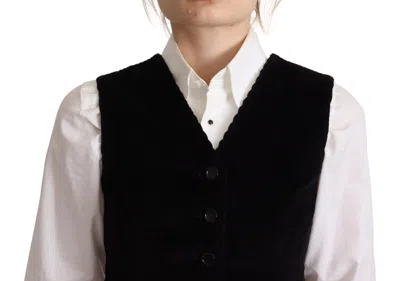 Dolce & Gabbana Black Button Down Sleeveless Vest Viscose Top