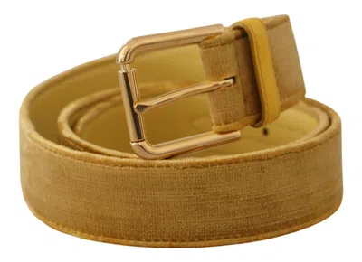 Dolce & Gabbana Yellow Velvet Gold Metal Logo Engraved Buckle Belt In Gold