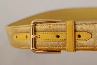 Dolce & Gabbana Yellow Velvet Gold Metal Logo Engraved Buckle Belt In Gold