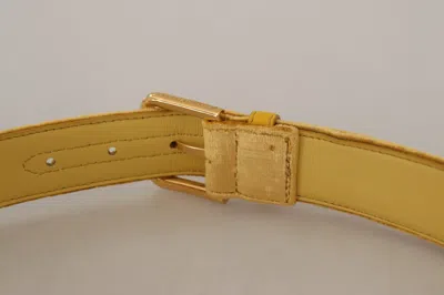 Dolce & Gabbana Yellow Velvet Gold Metal Logo Engraved Buckle Belt In Gold